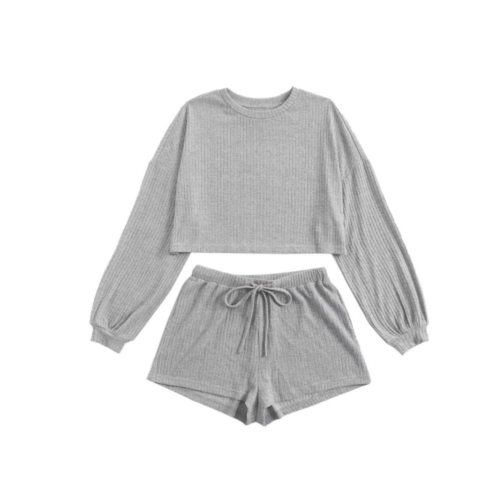 Iris| Women’s Soft Beige Ribbed Knit Long Sleeve Lounge Set 2 Piece-Size S
